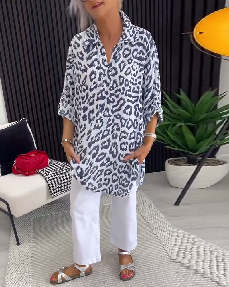 Isobel™ Elegant Leopard Printed Collar Blouse