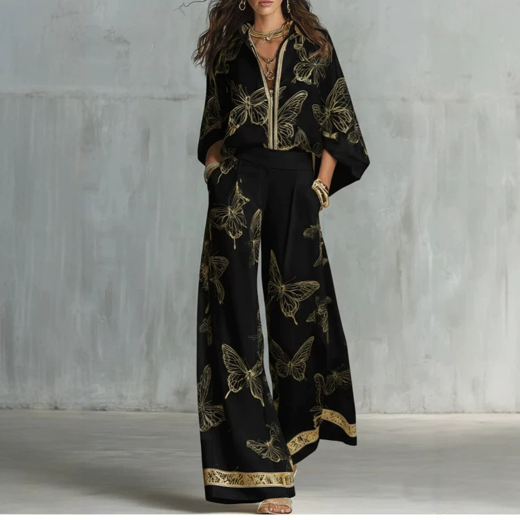 Prudence™ Gilded Butterfly Print Wide-Leg Two-Piece Set