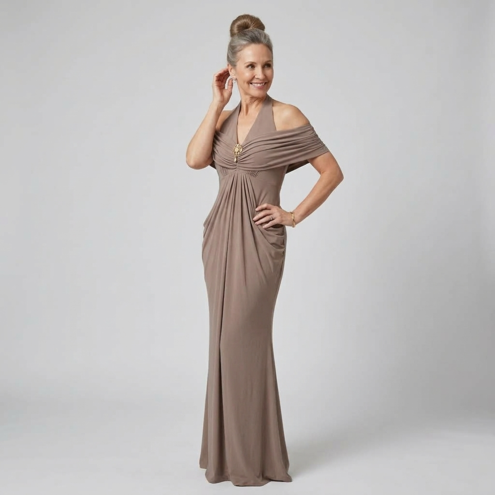 Ernestine™ Draped Halter Cold-Shoulder Maxi Dress
