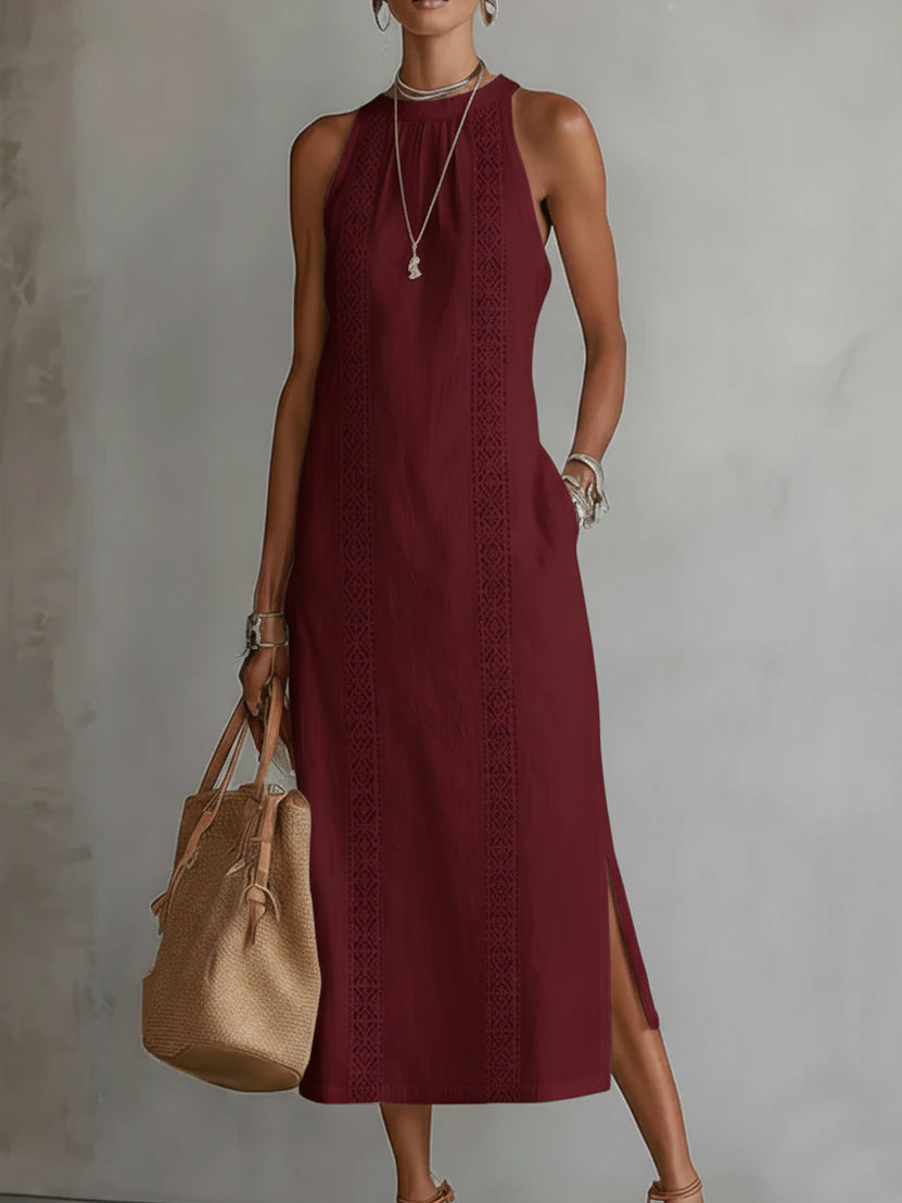 TERESA | RELAXED EMBROIDERED MANDARIN COLLAR MIDI DRESS